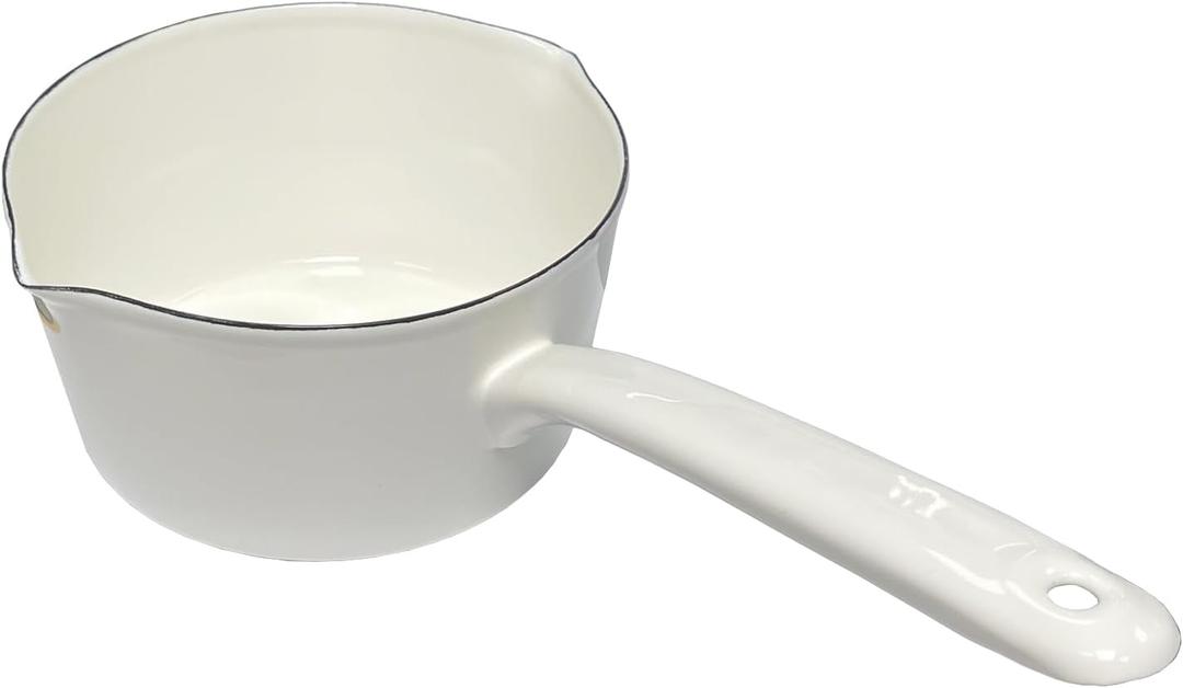 Enamel Milk Pan, 1.2L Mini Butter Warmer, Enamelware Saucepan Pan with Pour Spout, Nonstick Enamel Milk Pot, Butter Melting Pot for Induction Electric Gas Stoves