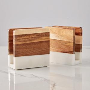 Marble Wood Napkin Holder, Square Heavy Duty Table Standing Tissue Dispenser, Handmade Natural Wood and Marble Tissue Holder, Napkin Dispenser for Home, Kitchen Countertop, Dining Room-1 Piece