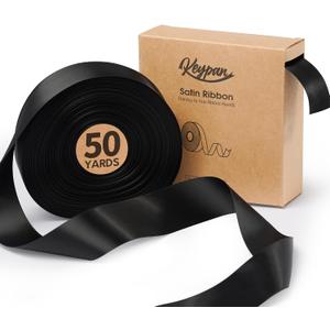 Keypan Black Satin Ribbon 1-1/2 Inch x 50 Yards Double-Faced Polyester Hair Ribbons for Women, for Gift Wrapping Paper Bows Wedding Invitations DIY Crafts