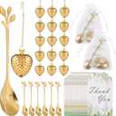 50 Sets Bridal Shower Tea Party Favor for Heart Shape Infuser Ball for Loose Guest Leaf Tea Spoon with Thank You Card Organza Bag Wedding Favors Tea Party Decorations Elegant Party Favors(Gold)