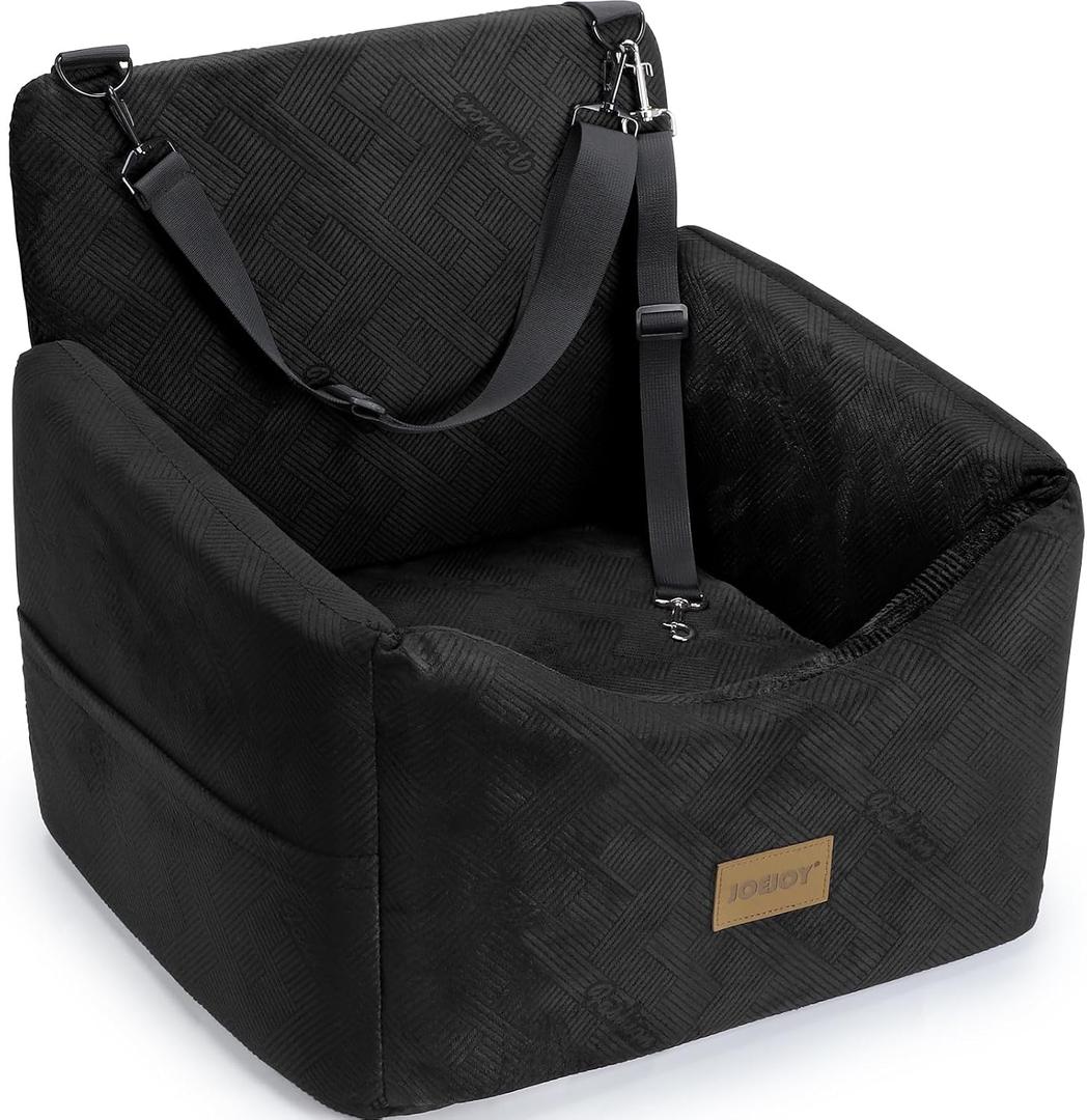 JOEJOY Dog Car Seats for Small Medium Dogs Under 35lbs, Dog Booster Seat with Detachable Washable Cover and Cushion, Memory Foam Pet Car Seat with Safety Belt and Storage Pockets (Black)