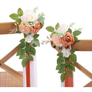 10 Wedding Aisle Decorations for Ceremony - Terracotta Chair Flowers for Church Pew Decor