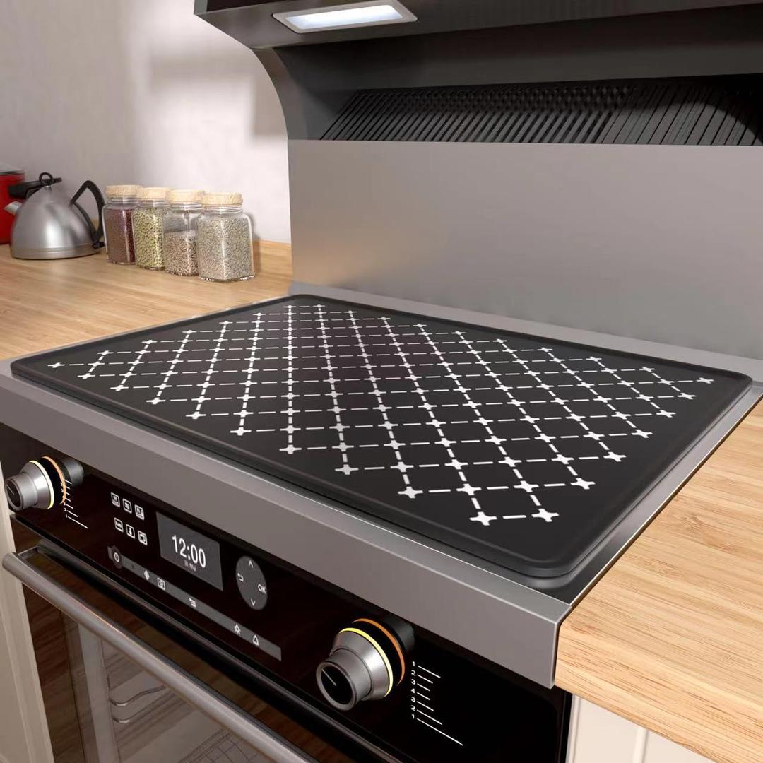 Electric Stove Top Cover Protector - Upgraded Glass Flat Top Stove Mat 28 x 20 inch Oven Induction Cooktop Mat for Ceramic RV Countertop Heat-Resistant Dish Drying - Black