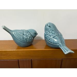 Set of 2 Ceramic Bird Figurines, Small Bird Statues Home Office Decor for Cabinet Shelves Entryway Bookcase TV Stand, Micro Landscape Accessories (Blue, L 4.72 * 3.15")