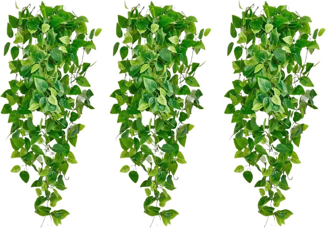 Fake Hanging Plants Vines(3pcs)for Room Decor, Artificial Ivy Greenery Garlands for Home Bedroom Living Aesthetic Kitchen Office Wall Patio Bookshelf,Indoor,Outdoor Farmhouse Decorations(No Basket)
