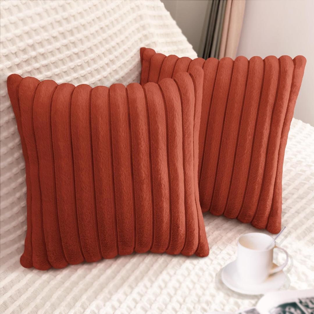 2 Pack 18x18 Pillow Cover Velvet Pillow Covers, Faux Fur Square Throw Pillow Covers for Living Room Decorations Throw Pillow Case, Throw Pillow Cover Cushion Cover for Home Sofa Bedroom Car, Rust