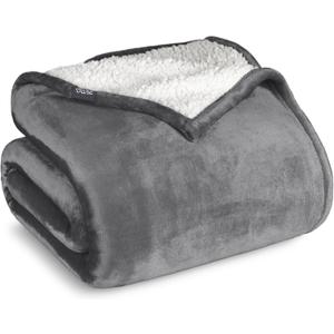 Bare Home Sherpa Fleece Blanket - King Size - Blanket for Bed, Sofa, and Couch - Warm & Lightweight - Fluffy & Soft - Reversible (King, Grey)