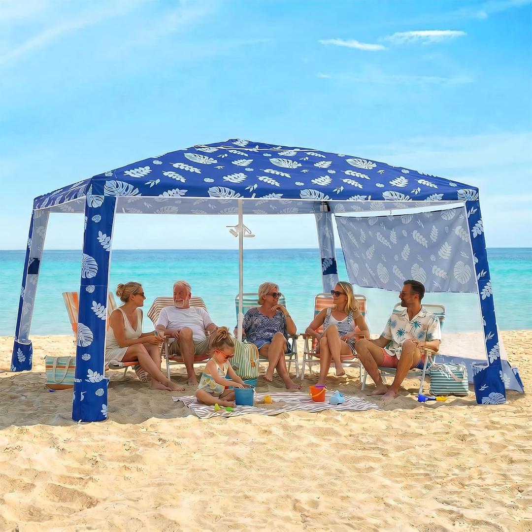 Zeraty Beach Cabana 8'×8', Portable Beach Canopy with Side Wall, UPF 50+ Silver-Coated B Each Tent Sun Shelter Easy Pop Up, Wind Resistant Adjustable Height Umbrella Tent for Family, Coastal