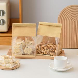 50 Pcs 6.3 Inch Brown Kraft Paper Bread Bags with Tin Tie, Small Homemade Bread Packing Bag, Thickened Storage Bagel Bag with Clear Window for Sourdough, Baked (Medium)