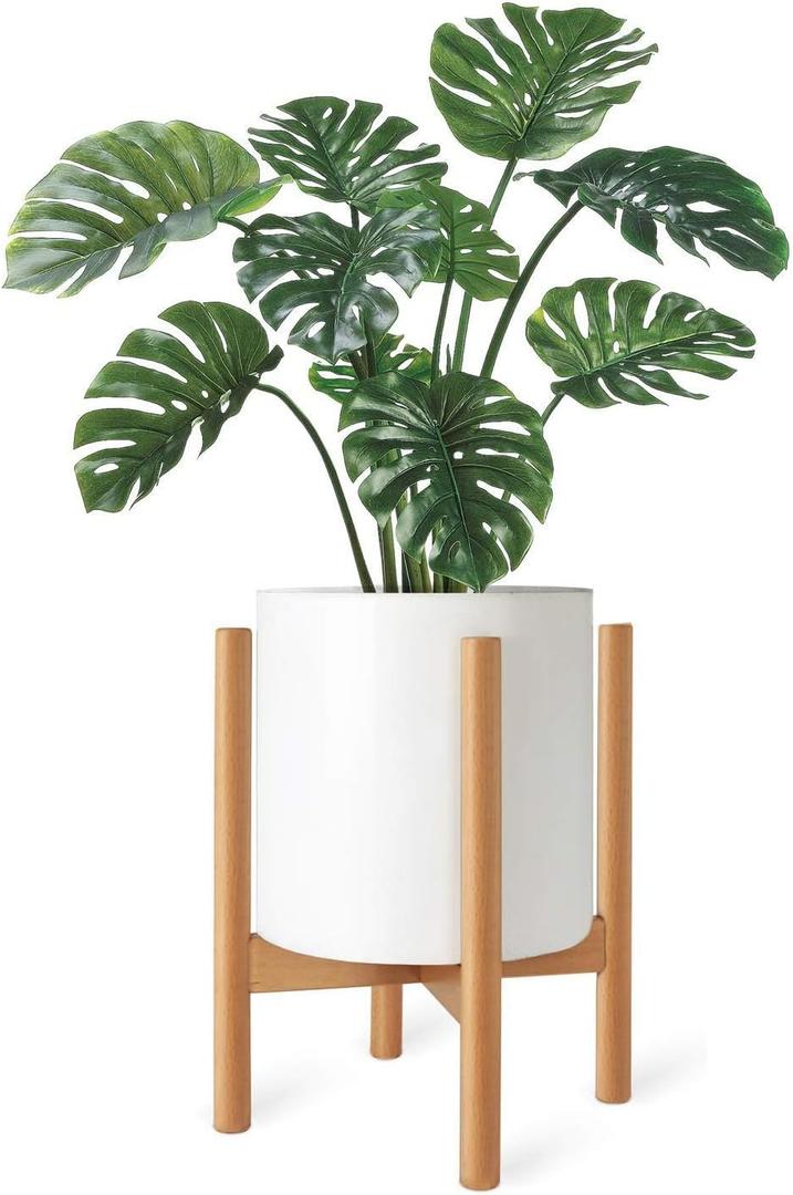 Mkono Plant Stand Mid Century Wood Flower Pot Holder (Plant Pot NOT Included) Modern Potted Stand Indoor Display Rack Rustic Decor, Up to 10 Inch Planter, Natural