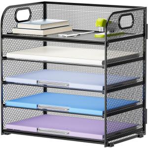 Marbrasse 5 Tier Paper Organizer Letter Tray, Mesh Desk File Organizer with Handle, Paper Sorter Desk Organizer for Home Office Supplies(Black)