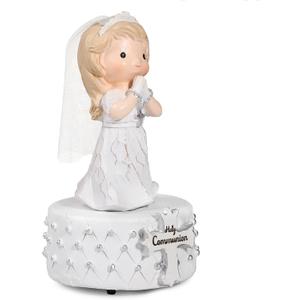 Holy Communion Girl Figurine with Music Box, 7.28 Inch Praying Girl Keepsake Figurines for Baptism Gifts Religious Gifts Christian Gifts First Communion Confirmation Gifts Easter Gifts