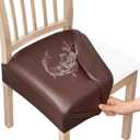 Smiry Waterproof Pu Leather Seat Covers for Dining Room Chairs Set of 3, Stretch Fit Removable Washable Kitchen Chair Seat Slipcovers Protector, No Rear Covers, Coffee