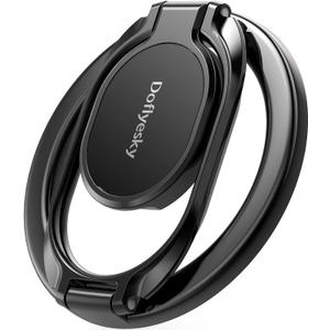Magnetic Phone Ring Holder for iPhone, Double Adjustable Gym Phone Grip Holder and Stand Removable for Magsafe Case, iPhone 16 15 Pro Max Plus SE, Compatible with Magnetic Car Mount (Black)