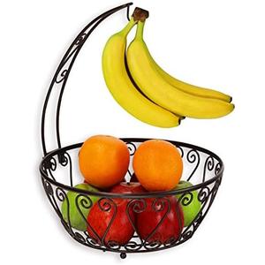 SimpleHouseware Fruit Basket Bowl with Banana Tree Hanger, Bronze