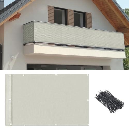 3'x10' Beige Balcony Privacy Screen with Ties – Heavy Duty HDPE UV Resistant Windproof Fence Cover for Deck, Patio, Porch & Outdoor Railing