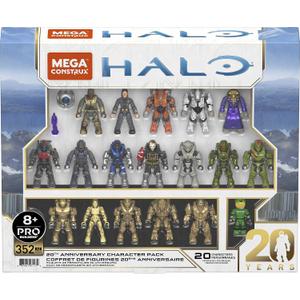 MEGA Halo Action Figure Building Toys Set, 20th Anniversary Character Collector Pack with 352 Pieces, 20 Poseable Articulation Figures, Kids or Adults, Medium