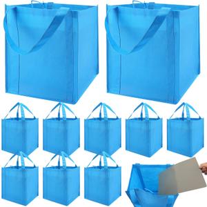 NERUB Set of 10 Reusable Grocery Bags Heavy Duty Shopping Bags Large Grocery Totes with Reinforced Bottom Super Sturdy Handles Washable, Blue
