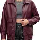 Oversize Leather Jacket Women Faux Motorcycle Coats Bomber with Double Pockets,2025 Fall,Winter Fashion Outwear