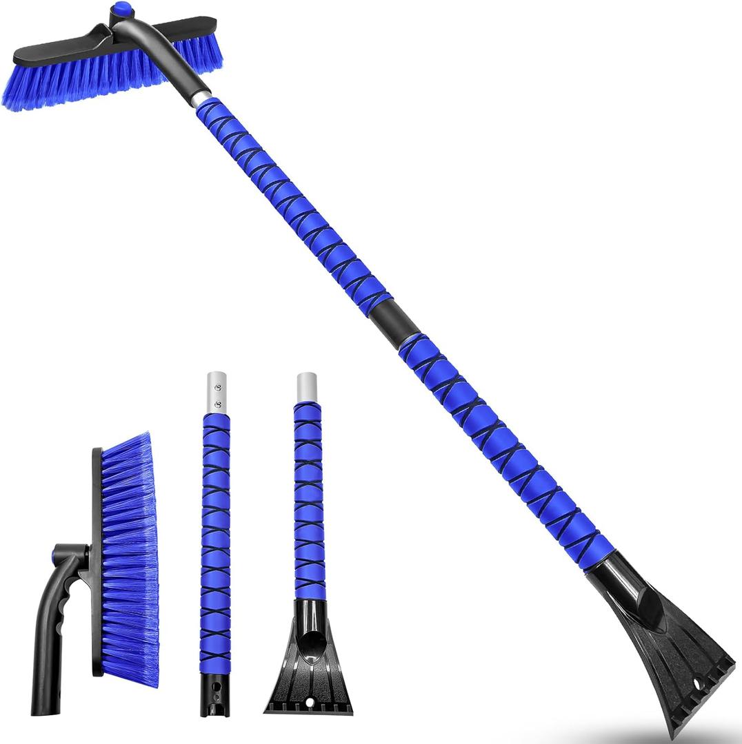 HEEYA 42.5 Inch Car Scraper Snow Brush, 12.6 Inch Large Brush Head with Ice Scraper for Window Windshield, Portable Snow Scraper for SUV Truck Vehicle Jeep RV Auto - Blue