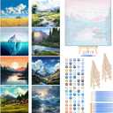RoundFunny 8 Set Paint by Numbers Kit for Adults with 8x8 Inch Mini Simple Painting Canvas Wooden Frame Easel Acrylic Paints Brushes Funny Numbers Drawing Kit for Gift Home Wall Decor(Landscapes)
