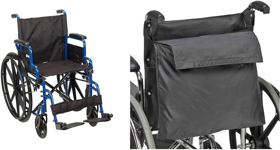 Drive Medical Blue Streak Ultra-Lightweight Wheelchair with Flip-Backs Arms & Swing-Away Footrests & DMI Wheelchair Bag Provides Storage on Wheelchairs and Transport Chairs for Elderly and Disabled
