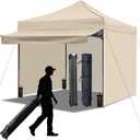 10x10 Durable Pop Up Canopy Tent with Sidewalls, Waterproof Attachable Tent Wall, Privacy Shade for Outdoor Events, Camping, Farmers Market (Khaki with Awning)