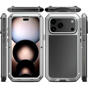 Marrkey Compatiable with iPhone 17 Pro Case,360 Full Body Protective Cover Heavy Duty Shockproof [Tough Armour] Aluminum Alloy Metal Case with Silicone Built-in Screen Protector - Silver