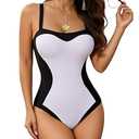 MANGOPOP Women One Piece Swimsuit Tummy Control Slimming Swim Suits Color Block Bathing Suit 2026 Beach Vacation Swimwear, S