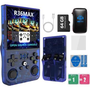 R36MAX 4000mAh Portable Rechargeable Handheld Retro Game Console,Comfort Non-Slip Handheld Standing Retro Game Console with 64G TF Car,4.0-inch Screen,for Office,Blue