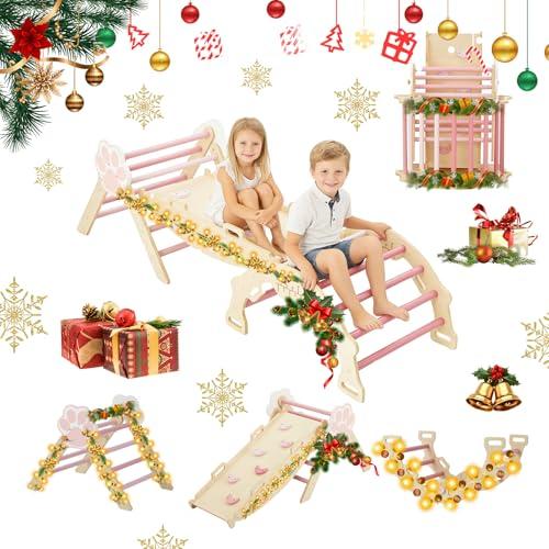 Pikler Triangle Set, 7-in-1 Foldable Climbing Toys Indoor, Wooden Playground Jungle Gym with Arch & Ramp & Ladder, Montessoris Kids' Indoor Climbers Activity Center for Boy Girl Gift
