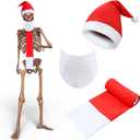 3 Pcs 12 ft Skeleton Outfits Accessories Skeleton Santa Hat and Scarf Beard Set 12ft Christmas Skeletons Costume Set (Red and White)