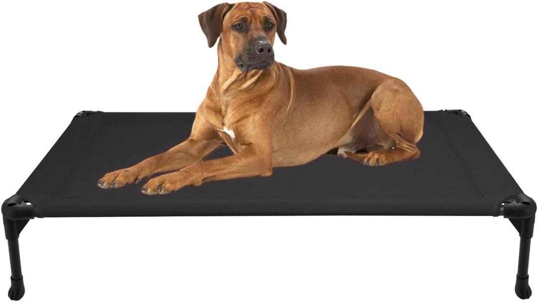 Veehoo Outdoor Elevated Dog Cot Bed, Cooling Raised Pet Bed for Large Dogs, Washable Breathable Mesh Hammock Bed with No-Slip Feet, Indestructible Ground Off Training Platform Cot-42"x30" Black (42.0"L x 30.0"W x 7.0"Th)