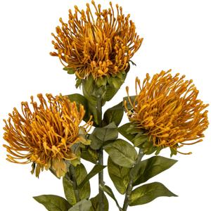 Hollyone 3Pcs Yellow Artificial Fall Flowers Spider Mum Flower 28.3'' Long Stem Fake Chrysanthemum Flowers Leucospermum Cordifolium Arrangement Faux Pincushion Flowers for Office Bouquet Home Decor