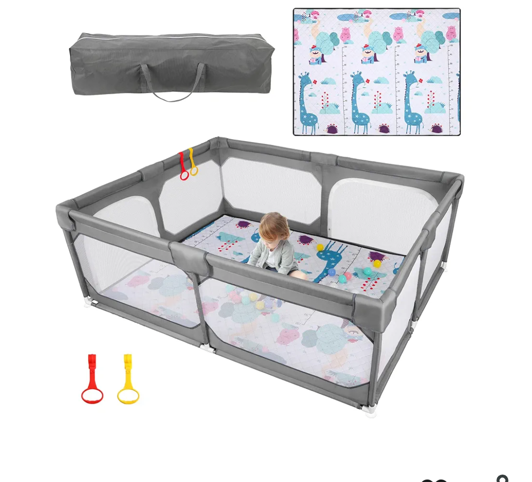 JINXIA Baby Playpen with Mat 75"*59", Large Play Pen for Babies and Toddlers with Soft Breathable Mesh, Climb-Proof Anti-Fall Baby Playpen, Sturdy Safety Play Yard for Indoor Outdoor Fun, Grey