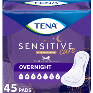 TENA Sensitive Care Incontinence Pads, Bladder Control & Postpartum for Women, Overnight Absorbency, Extra Coverage - 45 Count