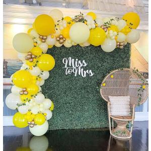 OUOshield 124pcs Yellow Balloons Garland Arch Kit Lemon Daisy Honeybee Theme Light and Gold for Birthday Parties, Wedding, Baby Shower Party, Anniversary Party Decoration