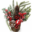 Small Christmas Tree Tabletop Artificial Mini Christmas Tree Decorations with Holiday Ornaments Red Berry Pine Cone Greenery for Home Indoor Fireplace Mantel Xmas Decor (Tree StumpRed)