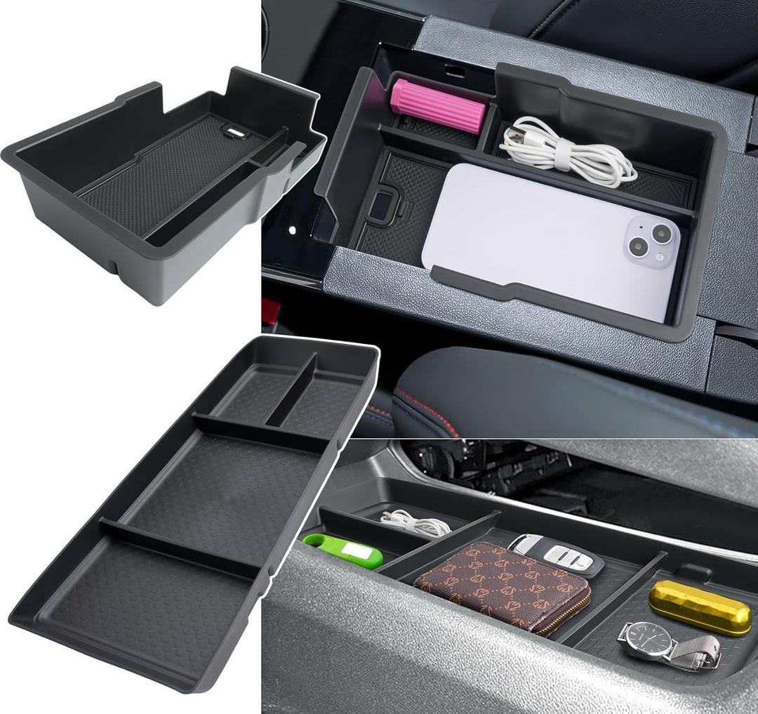 (2Pack) 2025 2026 Chevy Equinox Center Console Organizer (Lower&Armrest) (LT/RS/ACTIV), Durable ABS Plastic&Anti-Slip Rubber Mats Console Tray Insert 2026 2025 Chevy Equinox Accessories
