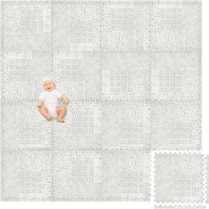 Play Platoon Non-Toxic Extra-Thick Children's Play Mat, 16 Tile - 96 x 96 inch Comfortable Cushiony Foam Floor Puzzle Mat for Kids & Toddlers with 24 x 24 inch 5/8 in Thick Tiles - Khaki, Boho Modern
