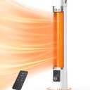 Outdoor Heater for Patio, 1500W Electric Infrared Heaters for porch garage indoor use, 9H Timer, 60 Oscillation & 9 Heat Level, Tip-Over/Overheating Protection, Safety Lock, Super Quiet, IPX5, White