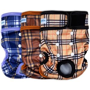 Leekalos Reusable Washable Dog Diapers Female (3 Pack) - Highly Absorbent Doggie Diapers - Size Adjustable Puppy Diapers for Dog Period Panties (Large) (Large (15"-17" Waist), Plaid)
