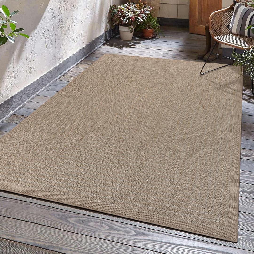 Adiva Rugs Outdoor Indoor Area Rug, Weather Resistant, Easy to Clean, Stain Resistant Floor Mat for Dining Room, Backyard, Deck, Patio (Natural Beige, 9' x 12')