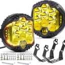 LIGBT 7 Inch Pair Amber Round LED Offroad Lights 90W Amber Yellow Off Road Light Fog Lights Driving lightsWaterproof Light Pods for Pickup Trucks 4x4 SUV ATV UTV
