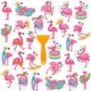 Yaomiao 24 Pcs Flamingo Non Slip Bathtub Stickers Summer Hawaiian Anti Slip Shower Stickers Tropical Luau Aloha Decals Threads Adhesive Appliques with Scraper for Safety Bathroom Shower Floor Stairs