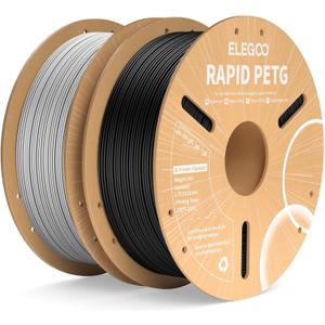 ELEGOO Rapid PETG Filament 1.75mm Black & Gray 2KG, High Speed 30-600mm/s 3D Printer Filament Dimensional Accuracy +/- 0.02 mm, 1kg Cardboard Spool(2.2lbs) Fits for Most FDM 3D Printers