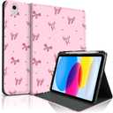 Case for iPad 11th (A16) 11-inch 2025 /10th Generation 10.9-inch 2022, Butterfly Polka Dot Cute Stylish Chic Design Protective with Pencil Holder Anti-Slip Anti-Shock, Large Bow - Pink