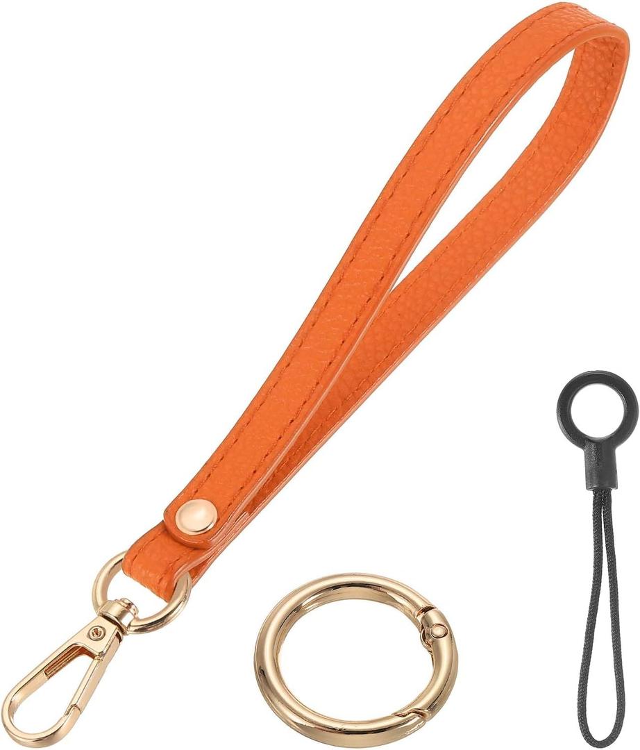 Wristlet Strap Keychain Wristlet Lanyard Hand Strap Replacement with Ring Lanyard (Orange/Gold)