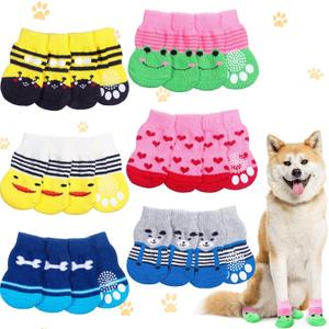 Saintrygo 24 Pieces Anti Slip Dog Socks Small Cat Paw Protector Pet Doggie Grip Knit Socks, Pet Paw Protector Traction for Small Medium Dog Indoor on Hardwood Floor Wear