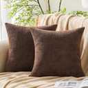 GAWAMAY Set of 2 Soft Textured Chenille Throw Pillow Covers 18x18 Inch (45x45 CM), Decorative Pillowcases Cushion Covers for Farmhouse Home Decor, Couch Living Room Sofa Bedroom Chair, Dark Brown